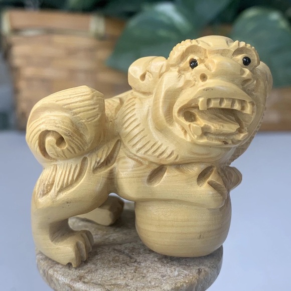 Vintage Hand Carved Pixiu Boxwood Netsuke Animal Figurine Wood Carving 2.2"x2" - Picture 15 of 15